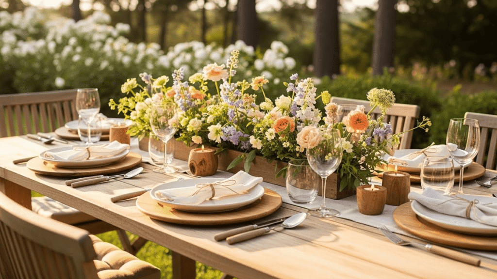 mesa posta com flores