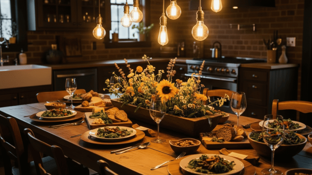 mesa posta iluminação acolhedora